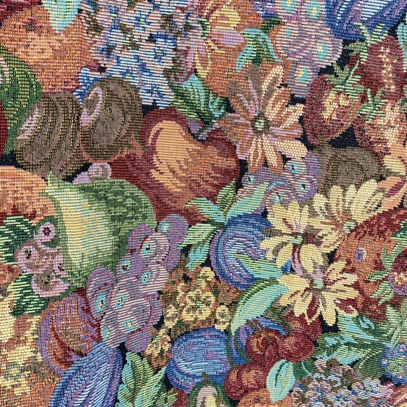 HARVEST TIME FALL THICK TAPESTRY STYLE FABRIC FLOWERS, NUTS, SQUASH, BERRIES - Picture 4 of 6